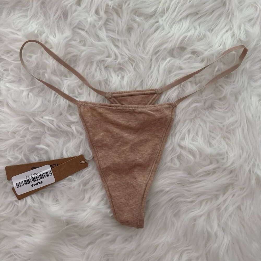 Skims Everyday Cotton String Thong Clay Heather Size Medium